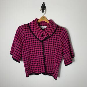 Womens Ming Wang Cropped Cardigan Pink & Black Size XS EUC!